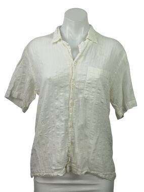 Flores Women's White Short Sleeve Pocket Minimalist Button Down Shirt Top Size M